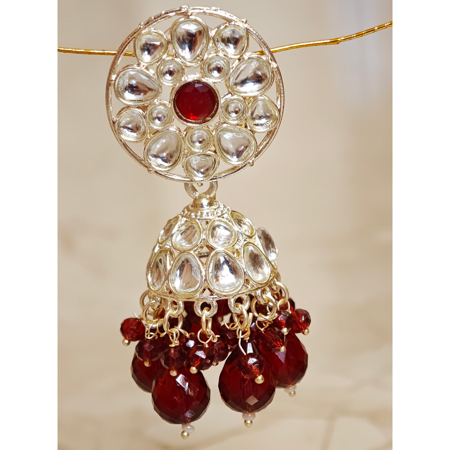 Red Floral Kundan Jhumki