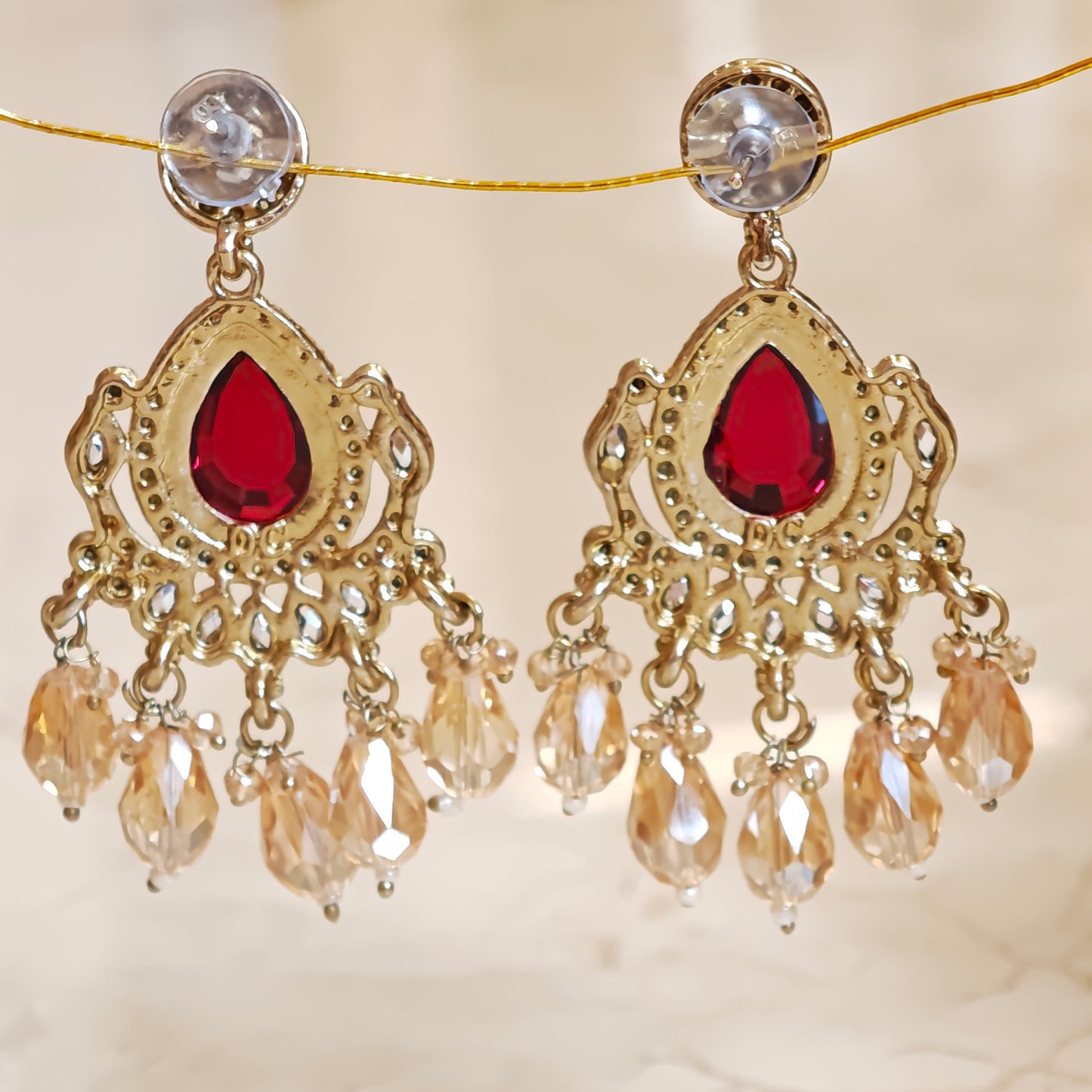 Red  Kundan Leaf Shaped Dangler