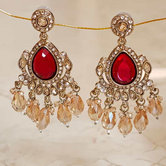 Red  Kundan Leaf Shaped Dangler