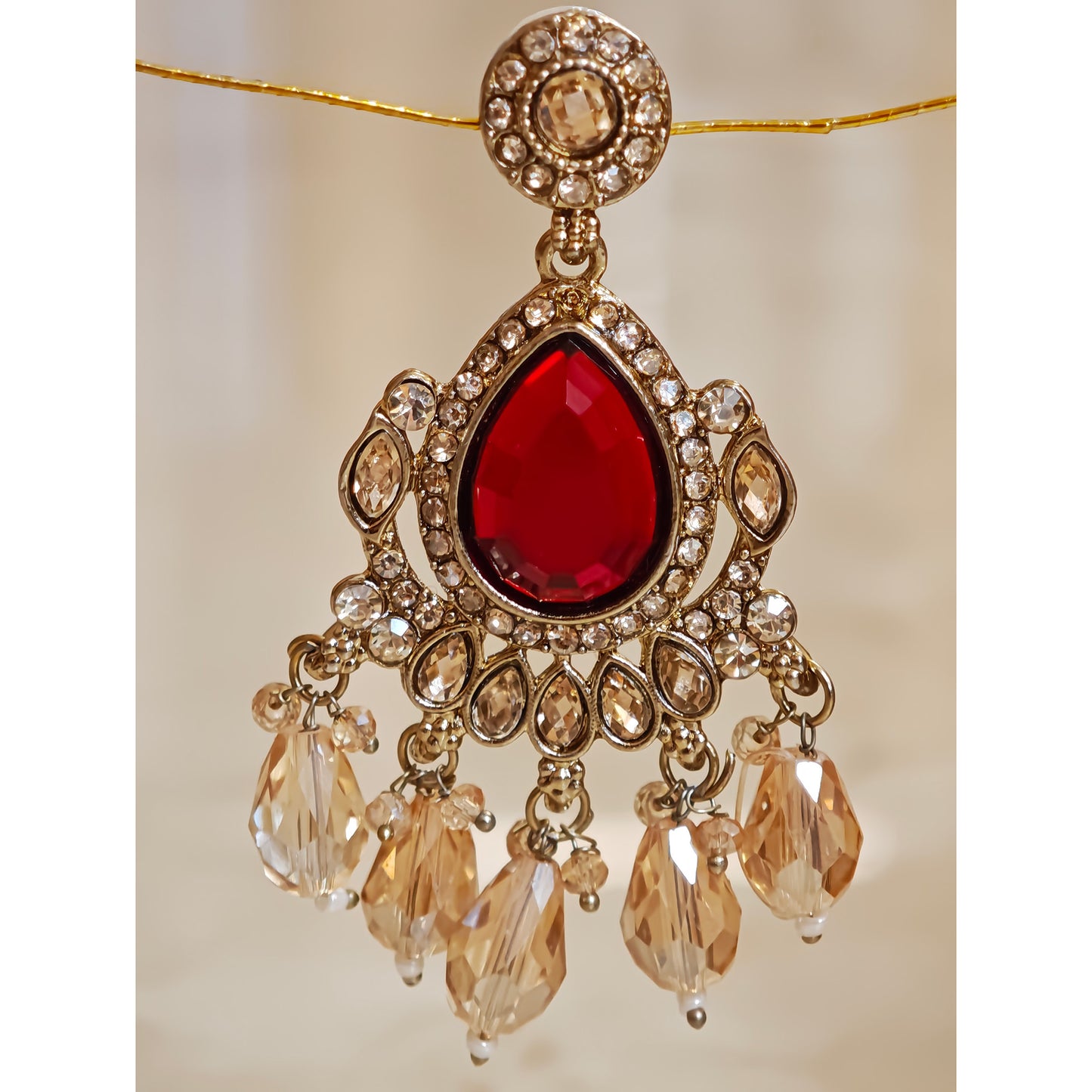 Red  Kundan Leaf Shaped Dangler