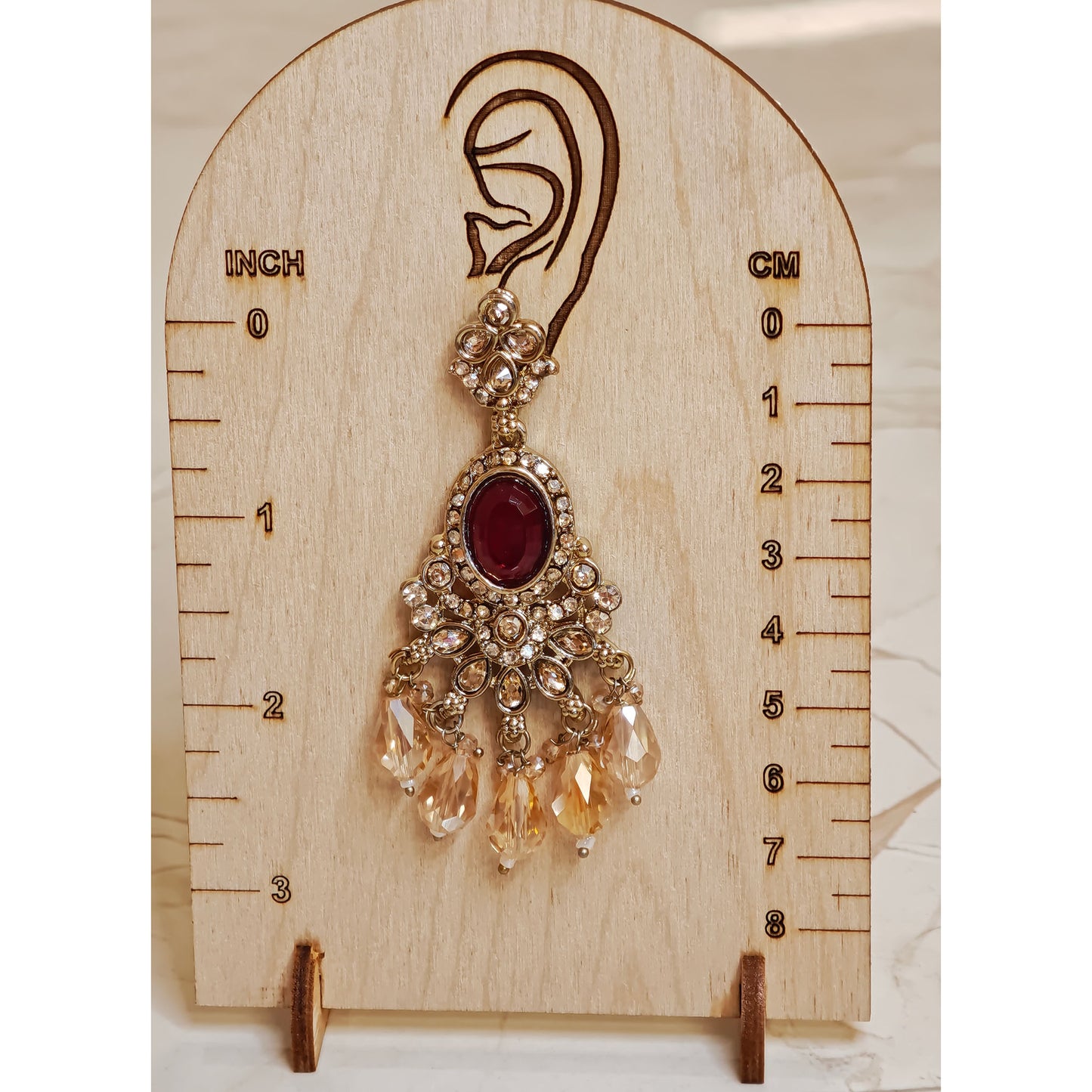 Red Kundan Oval Shaped Dangler