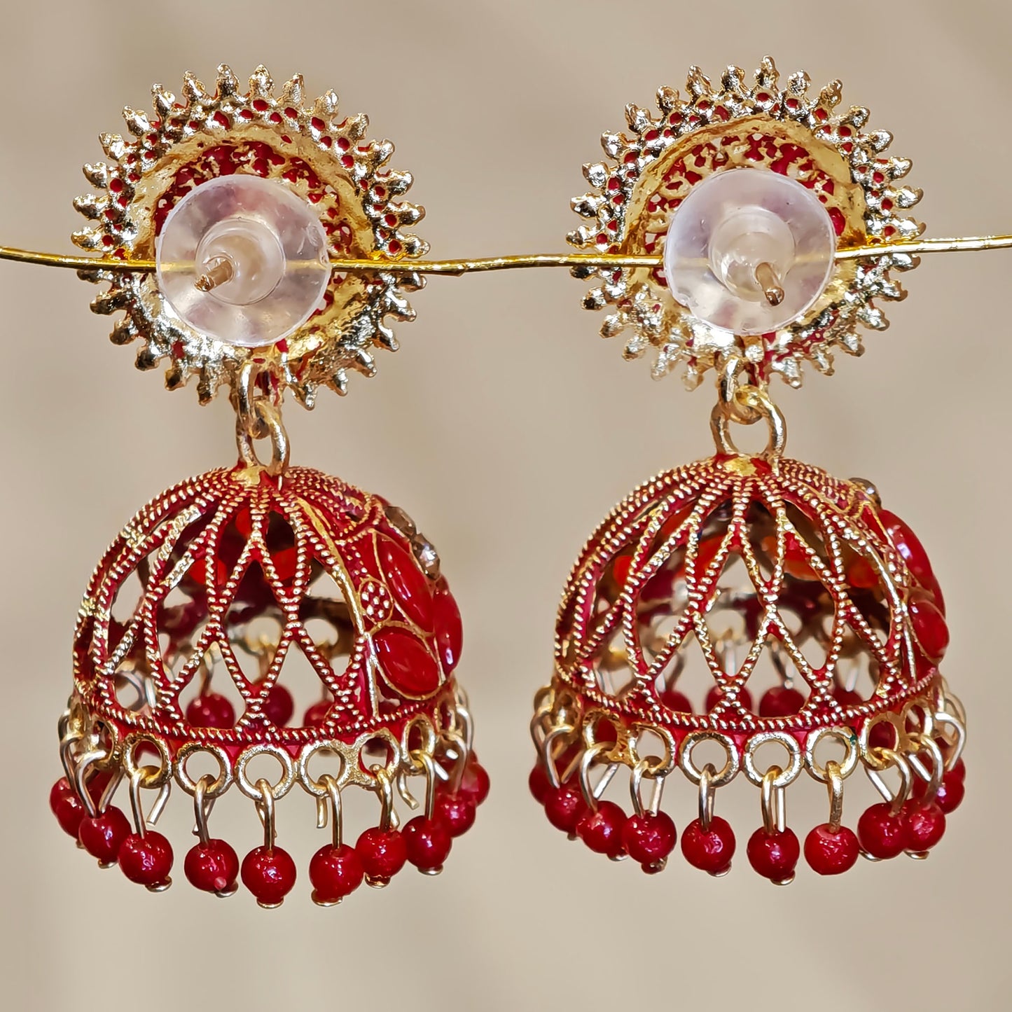 Red Round Jaali Jhumki