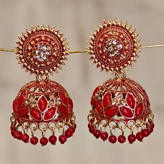 Red Round Jaali Jhumki
