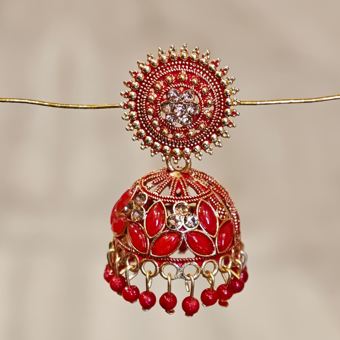 Red Round Jaali Jhumki
