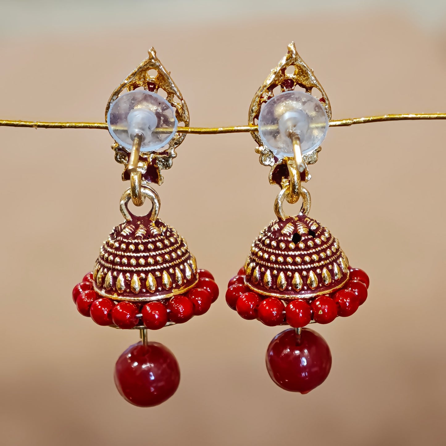 Red Leaf Shaped Jaali Top Jhumki