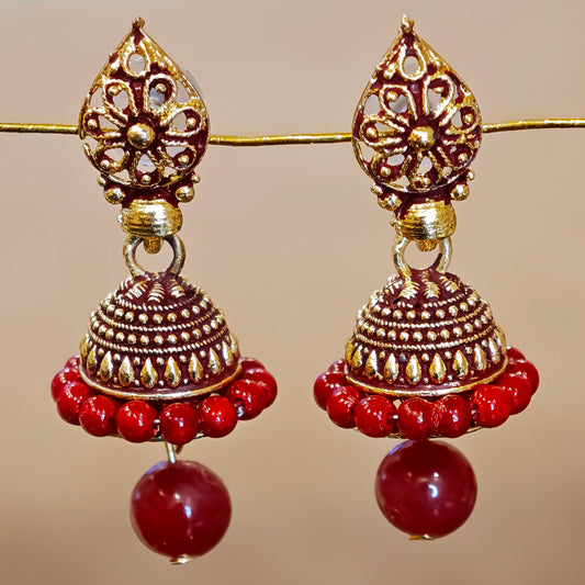 Red Leaf Shaped Jaali Top Jhumki