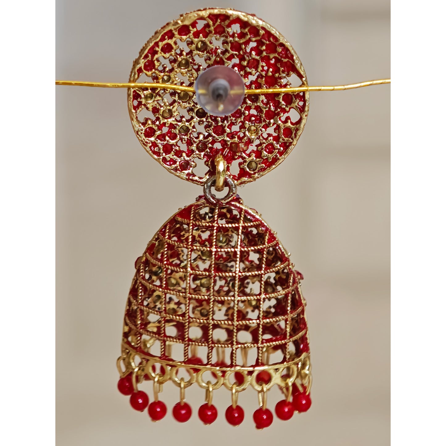 Red Stones Flat Domed Shaped Jhumki