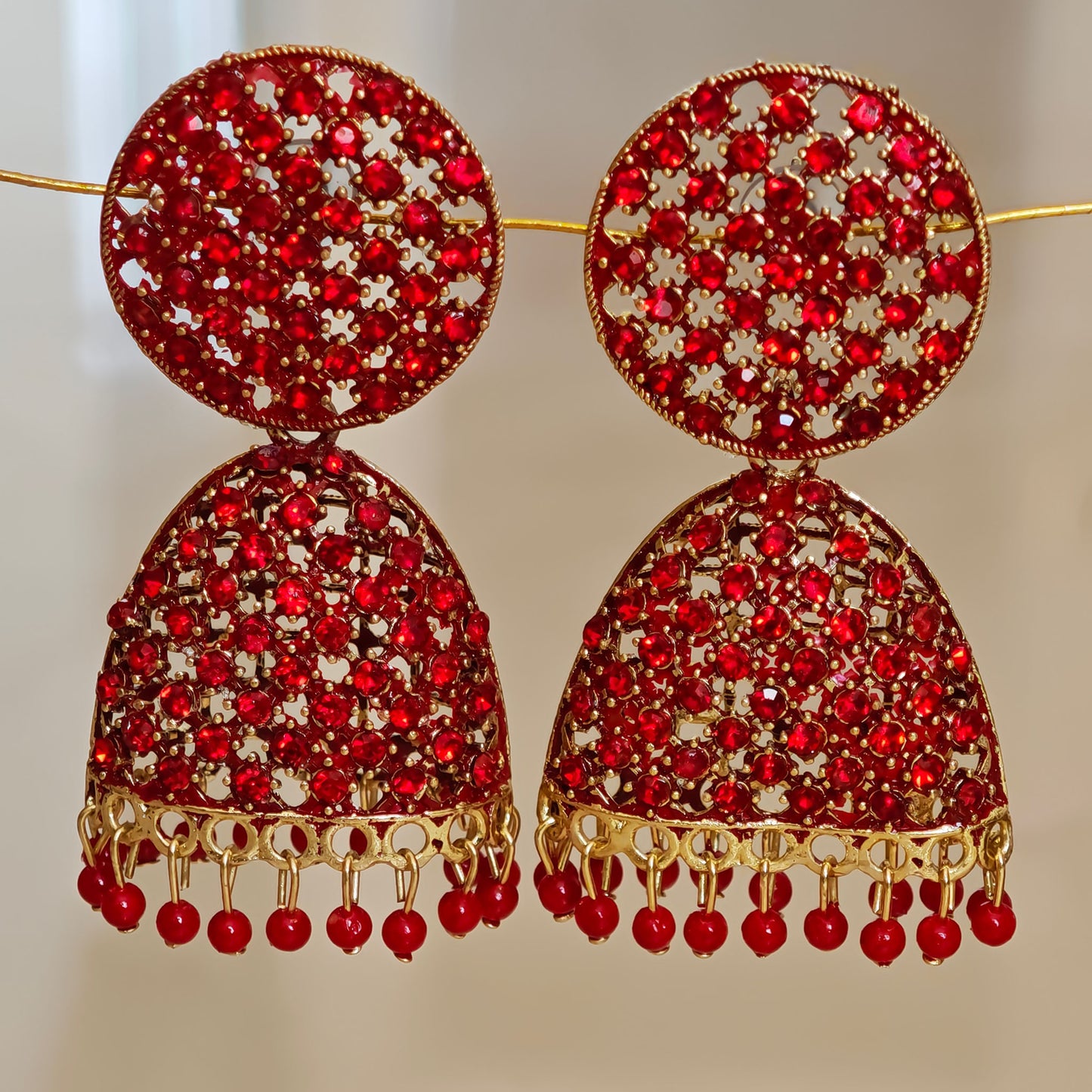 Red Stones Flat Domed Shaped Jhumki