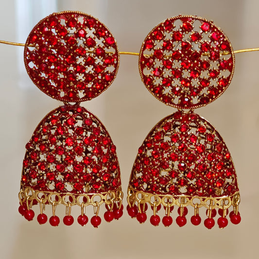 Red Stones Flat Domed Shaped Jhumki