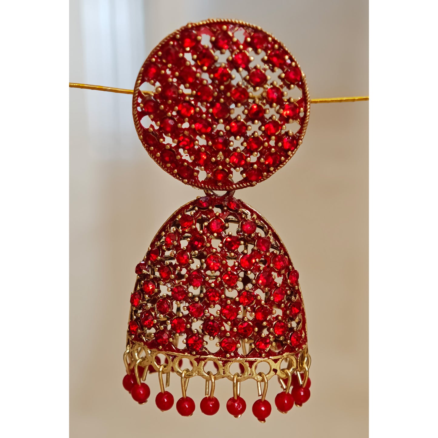 Red Stones Flat Domed Shaped Jhumki