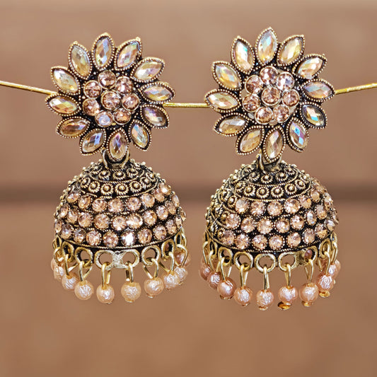 Rosegold Floral Top Stones Jhumki
