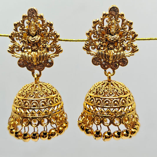 Golden intricate Temple Jhumkis