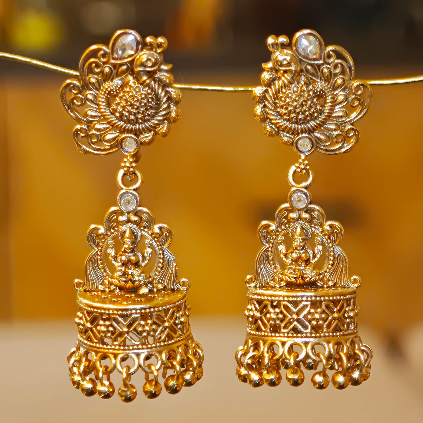 Rosegold Peacock Temple Jhumki