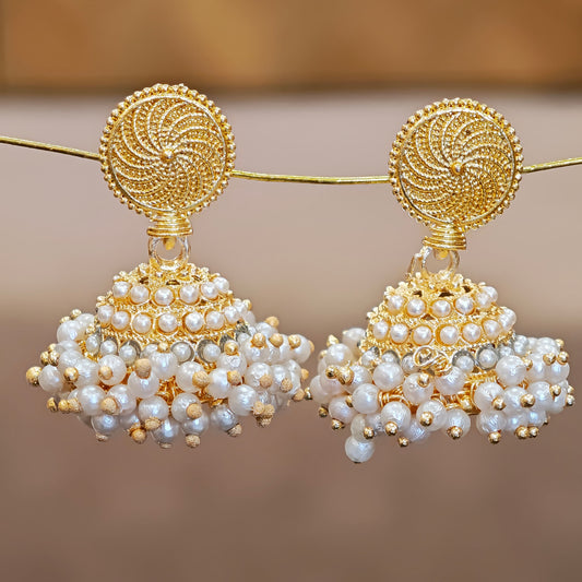 Round Top Golden Cluster Jhumki