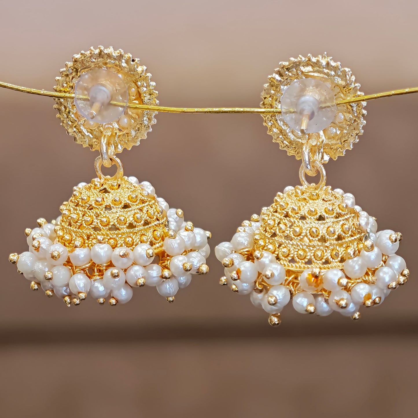 Round Top Floral Pearl Cluster Jhumki