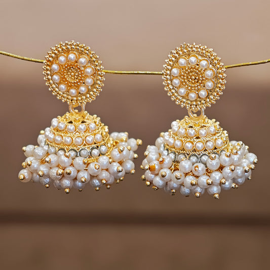 Round Top Floral Pearl Cluster Jhumki