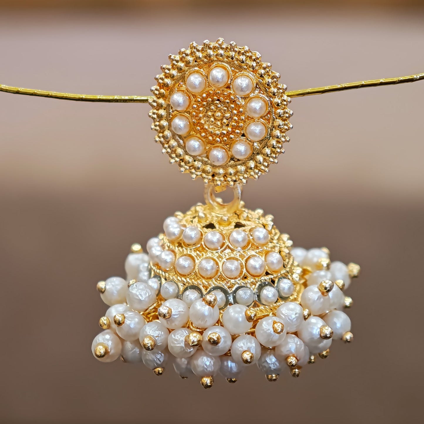 Round Top Floral Pearl Cluster Jhumki