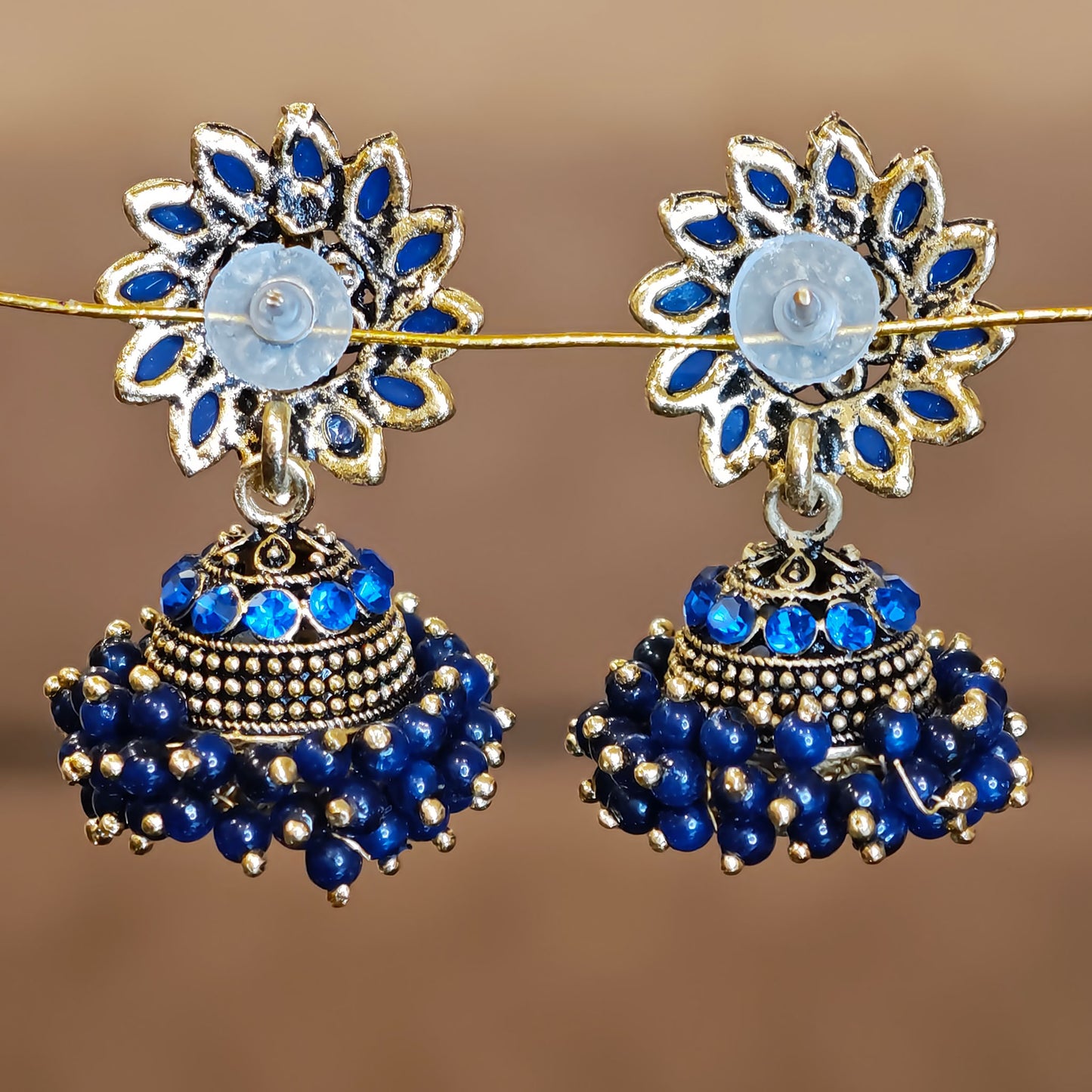 Royal Blue Floral Cluster Jhumki