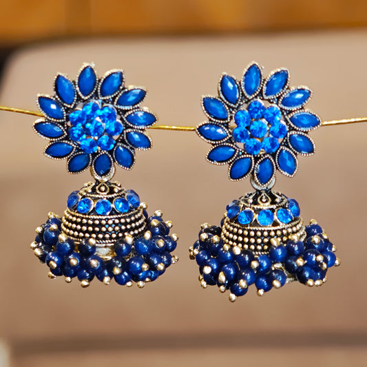 Royal Blue Floral Cluster Jhumki
