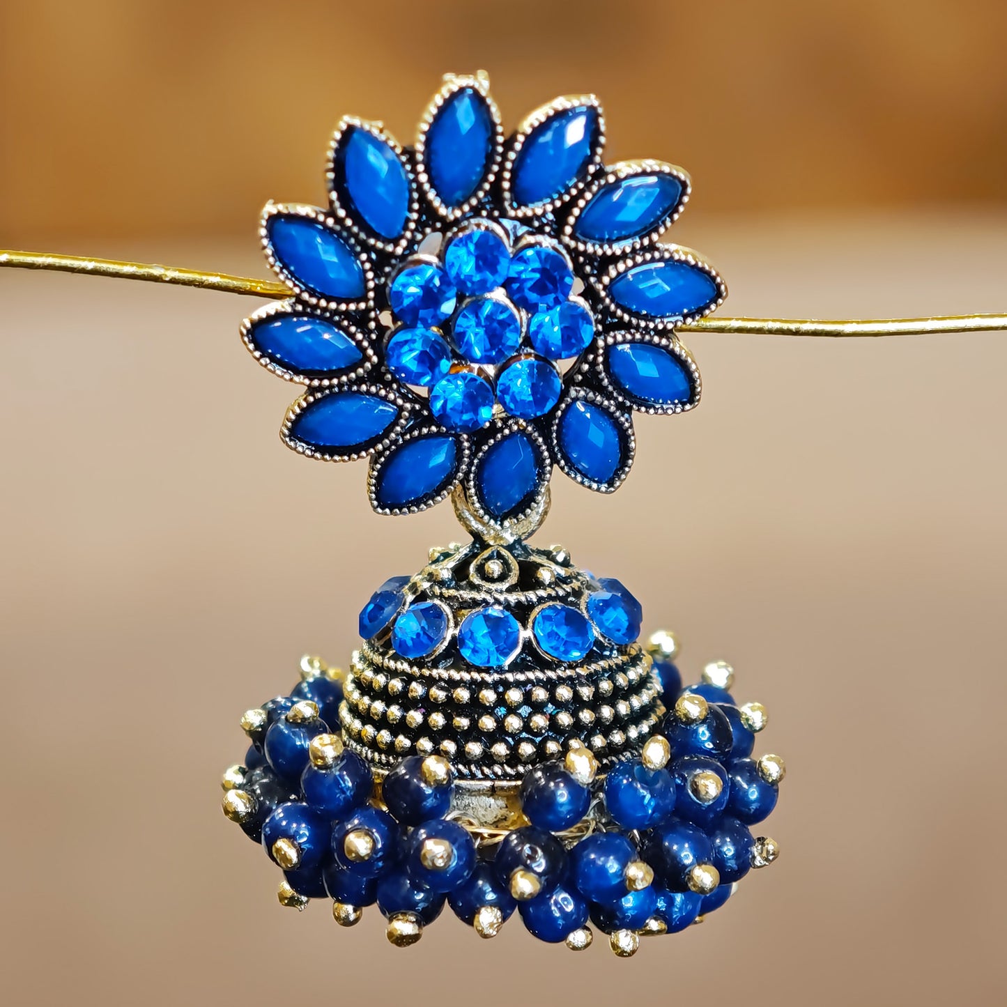 Royal Blue Floral Cluster Jhumki