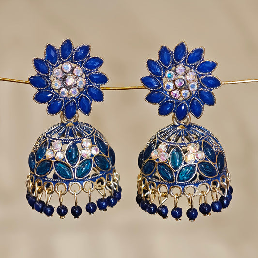 Royal Blue Floral Top Jaali Jhumki