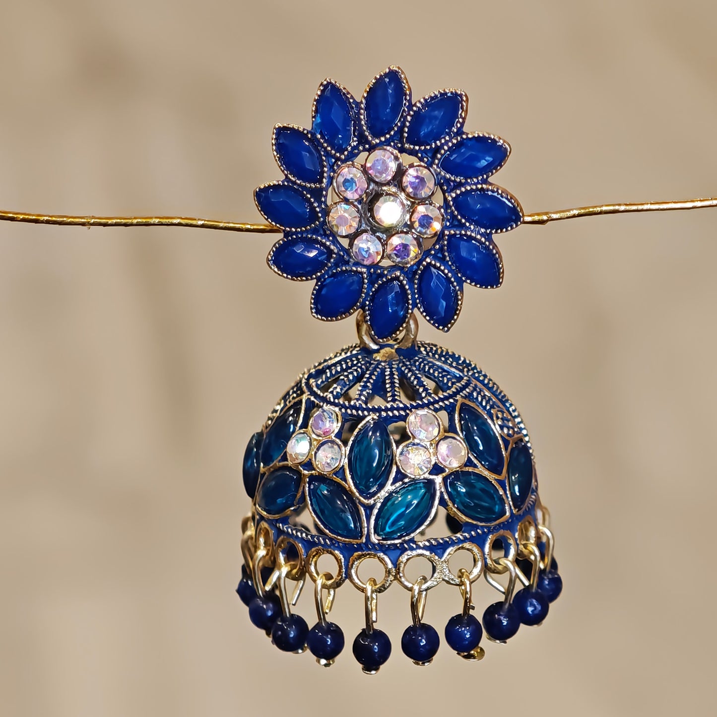 Royal Blue Floral Top Jaali Jhumki