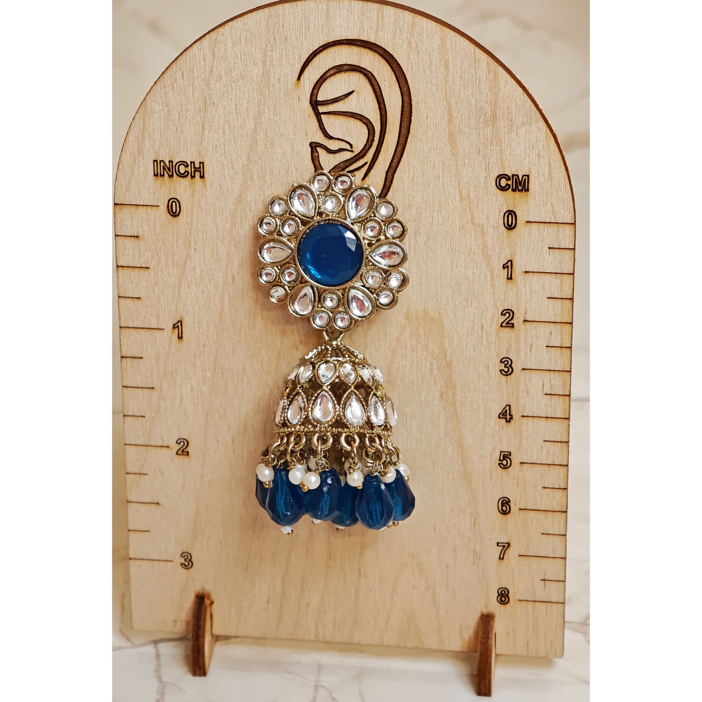 Royal Blue Kundan Floral Jaali Jhumki
