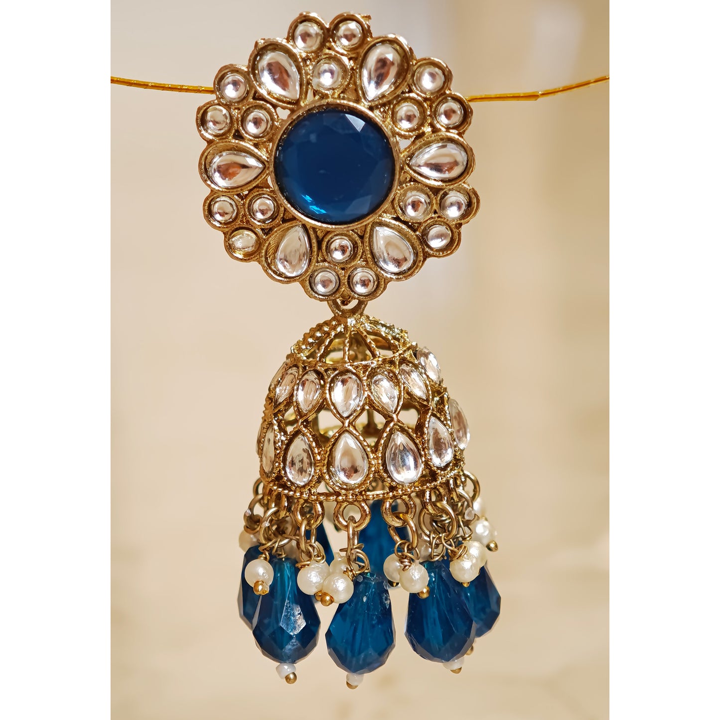 Royal Blue Kundan Floral Jaali Jhumki