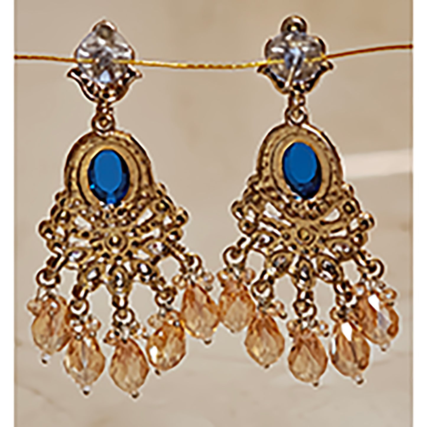 Royal Blue Kundan Leaf Shaped Dangler