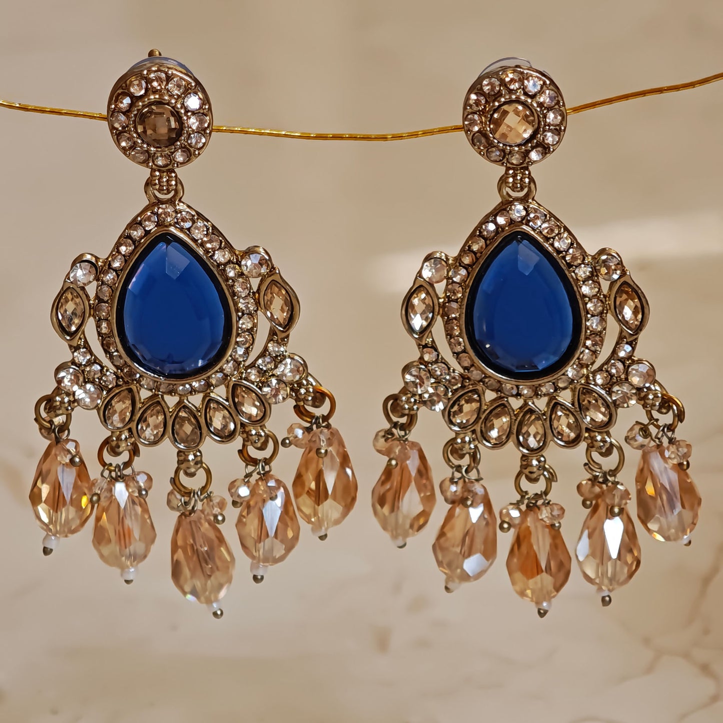 Royal Blue Kundan Leaf Shaped Dangler