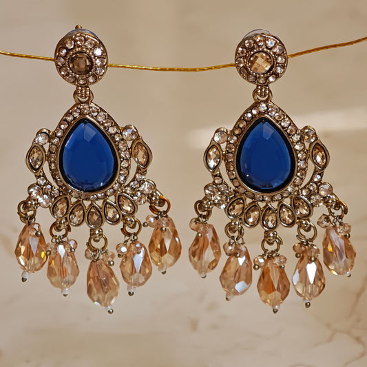 Royal Blue Kundan Leaf Shaped Dangler