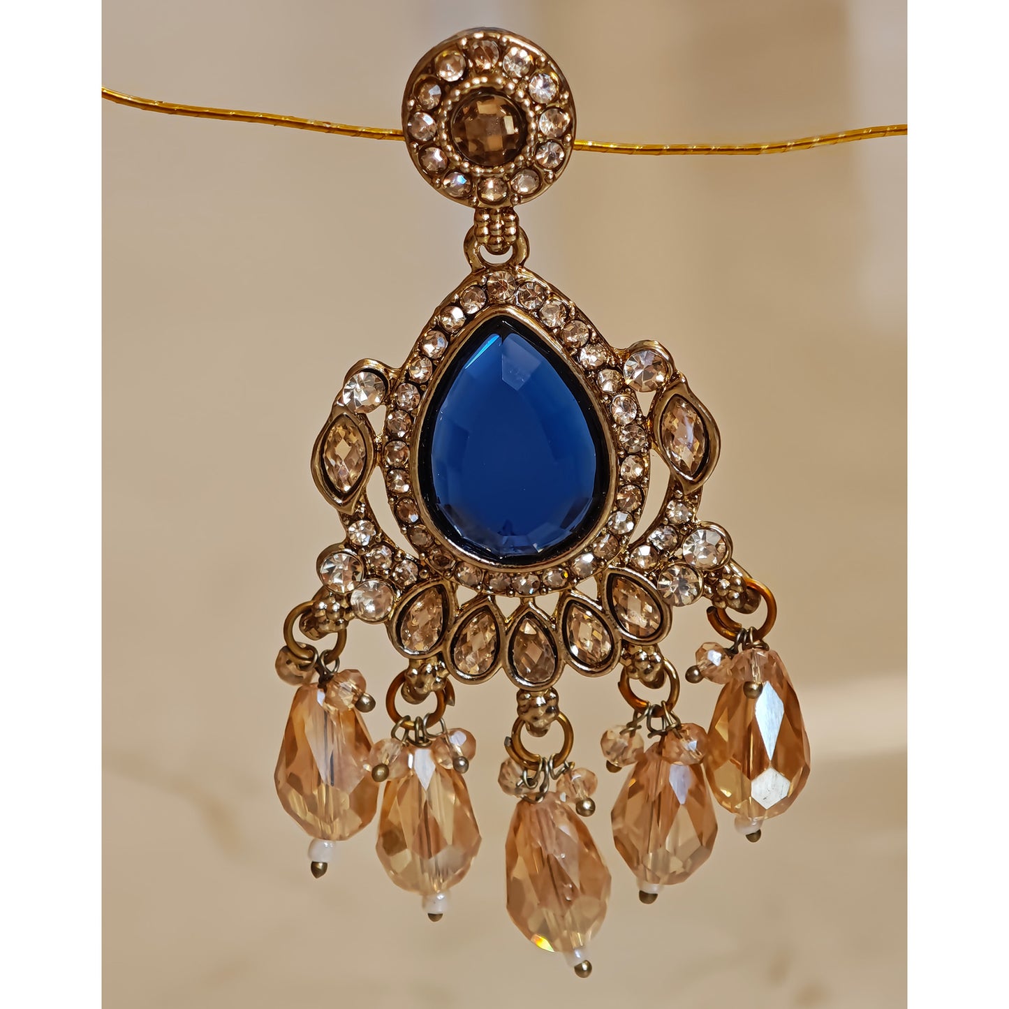 Royal Blue Kundan Leaf Shaped Dangler