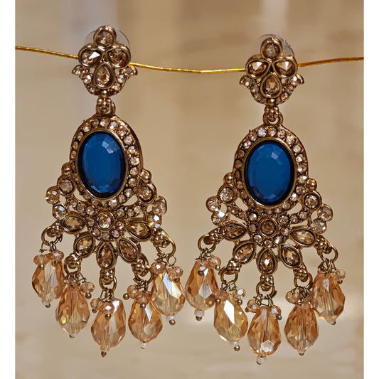 Royal Blue Kundan Oval Shaped Dangler
