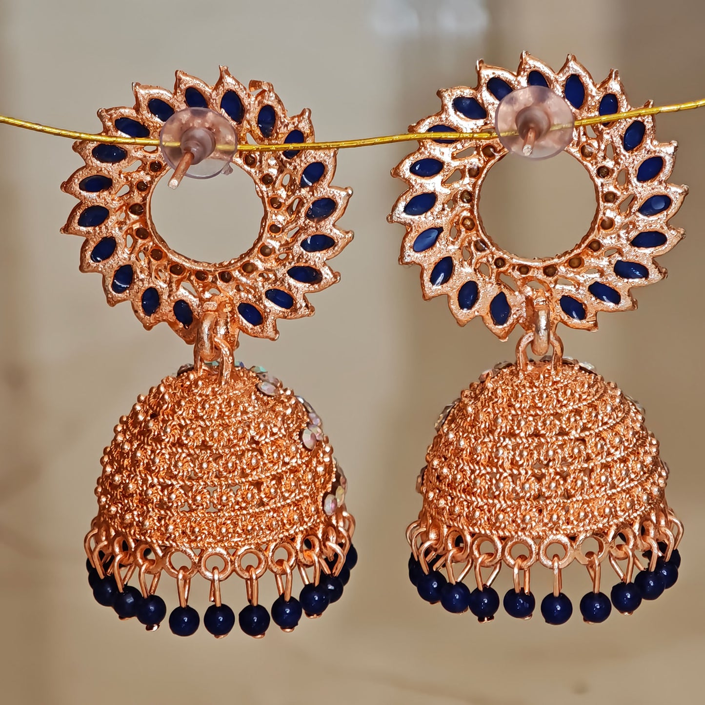 Royal Blue Floral Golden Jhumki