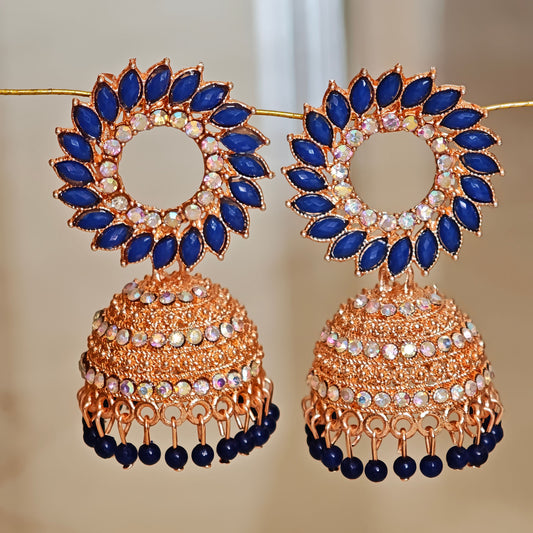 Royal Blue Floral Golden Jhumki