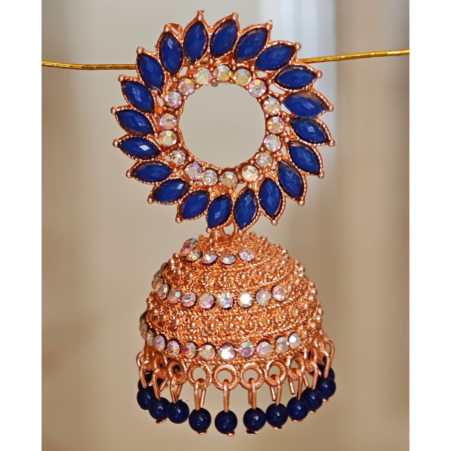 Royal Blue Floral Golden Jhumki