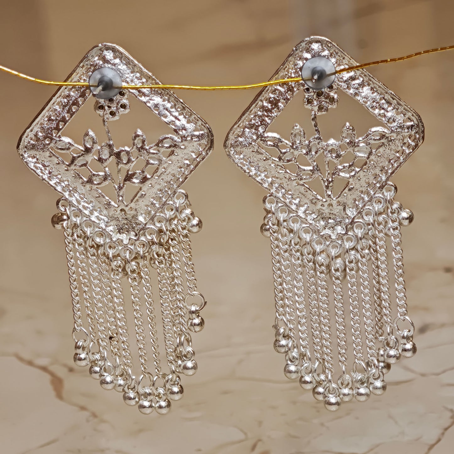 Silver Toned Square Shaped Dangler