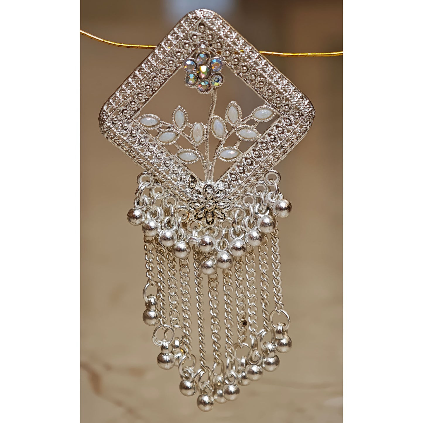 Silver Toned Square Shaped Dangler