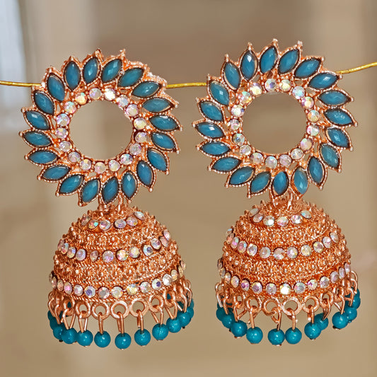 Sky Blue Floral Golden Jhumki
