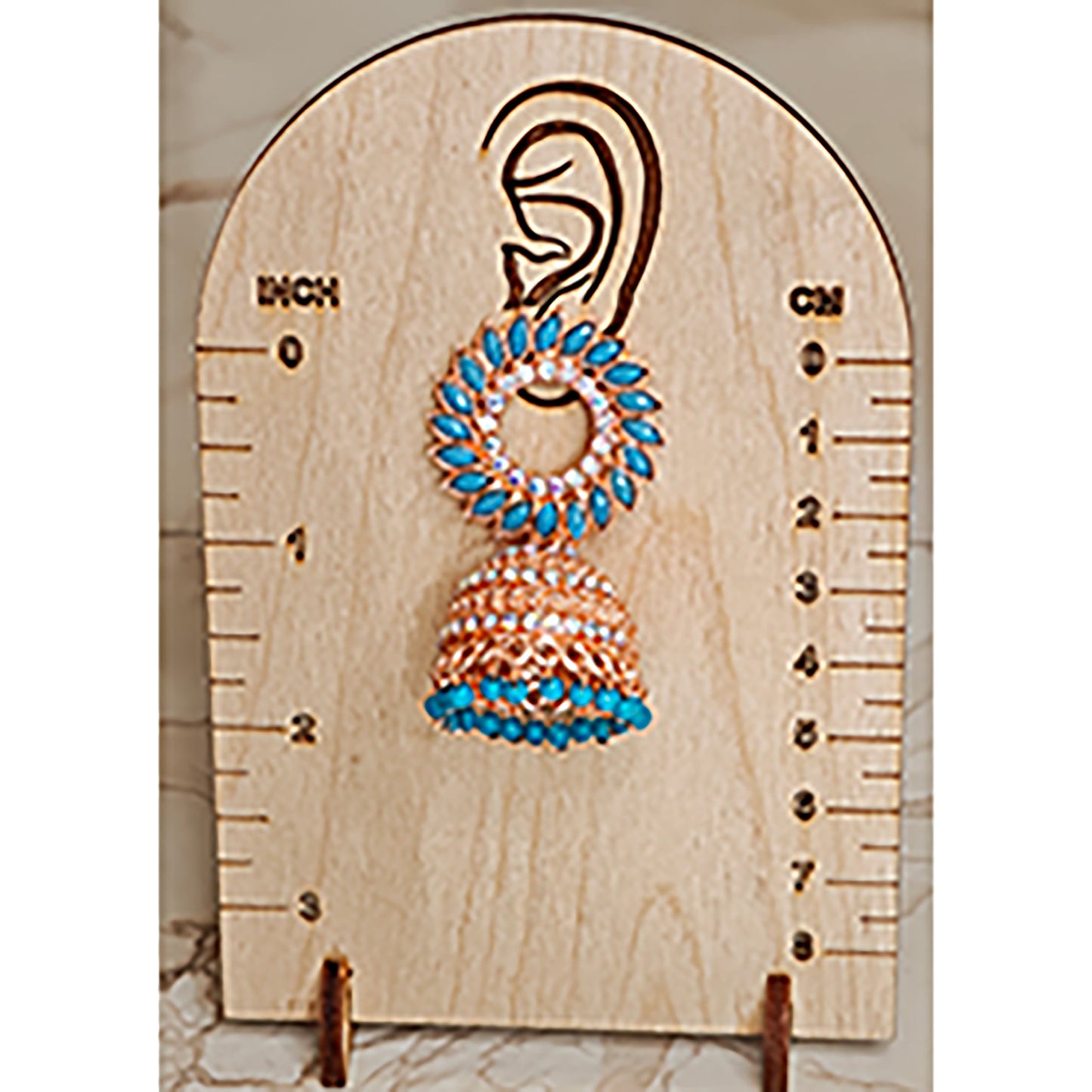 Sky Blue Floral Golden Jhumki