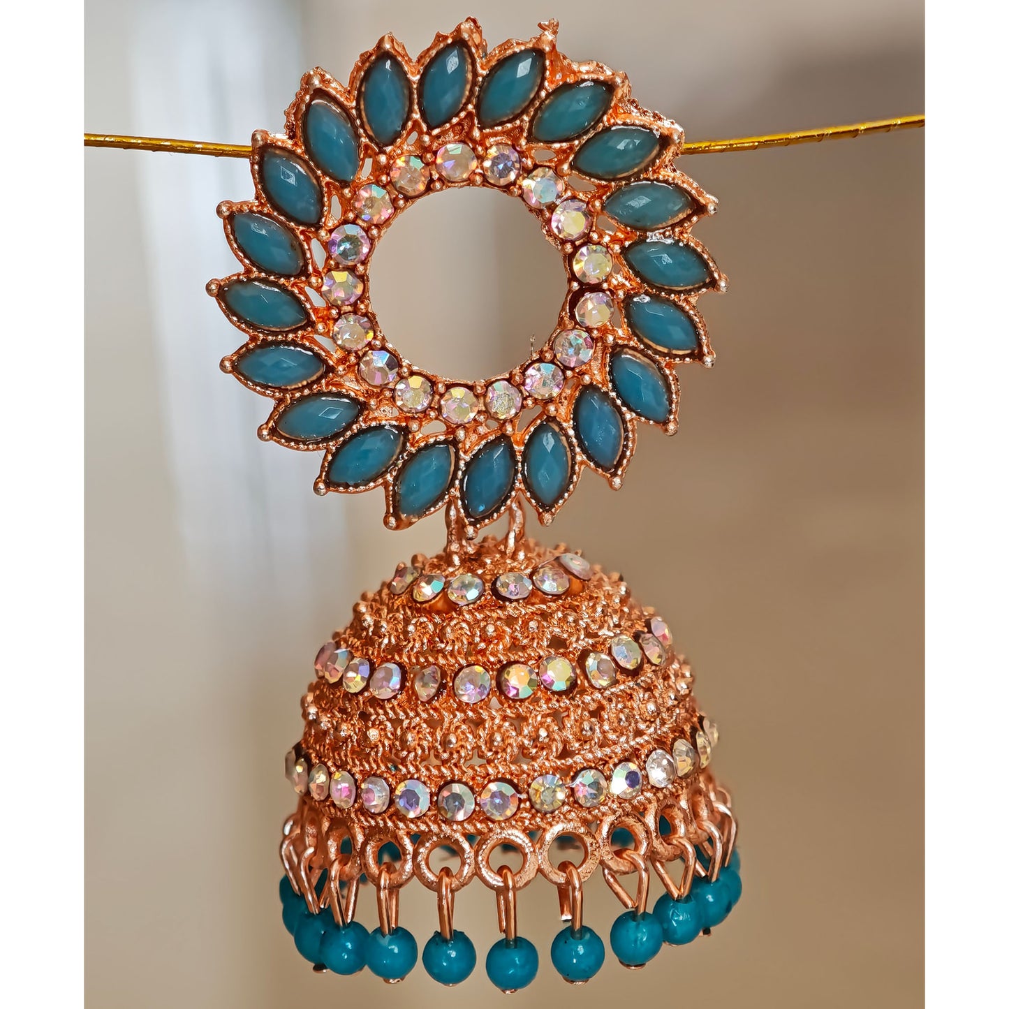 Sky Blue Floral Golden Jhumki