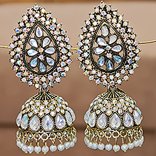 Stones Jhumki with Silver Golden Tone