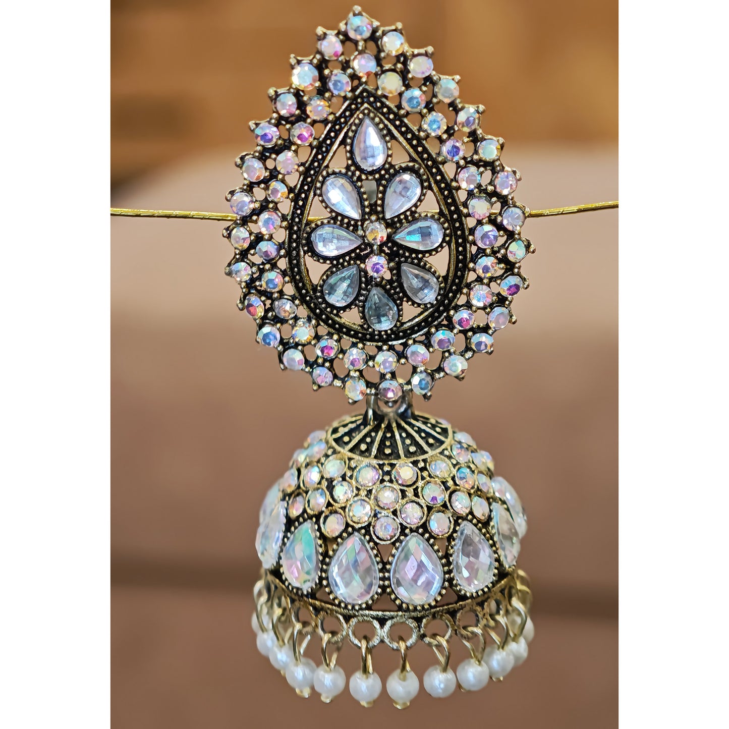 Stones Jhumki with Silver Golden Tone