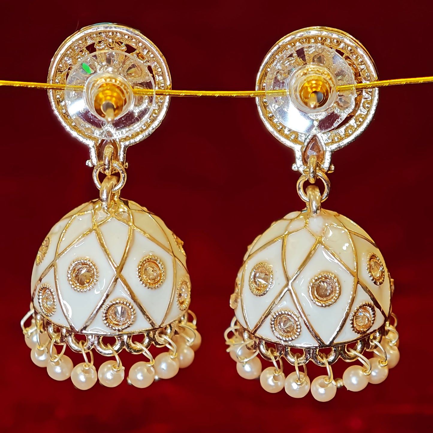 White Meenakari Jhumki