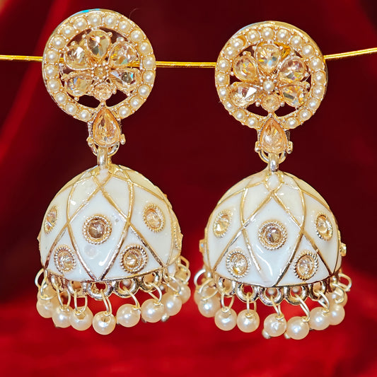 White Meenakari Jhumki