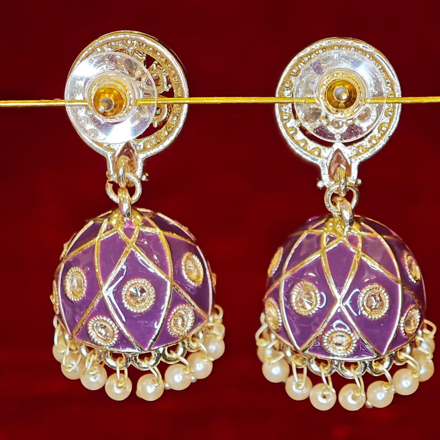 Wine Colour Meenakari Jhumki