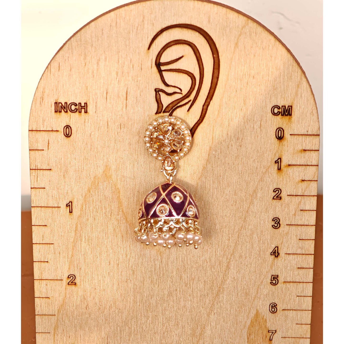 Wine Colour Meenakari Jhumki