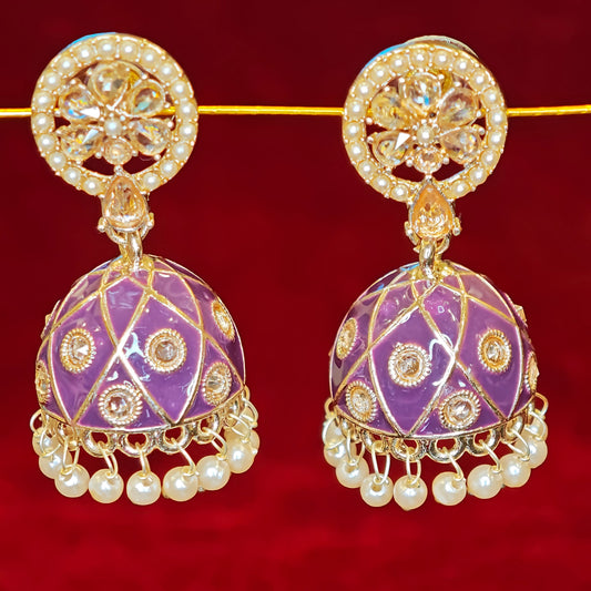 Wine Colour Meenakari Jhumki
