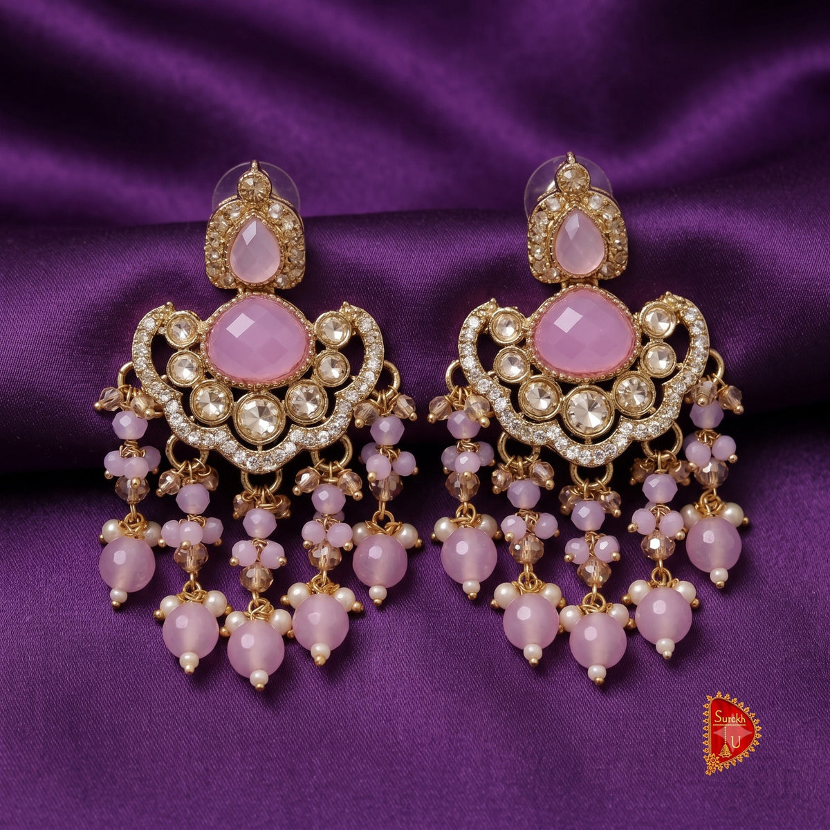 Lavender Stones Beads Chandbali