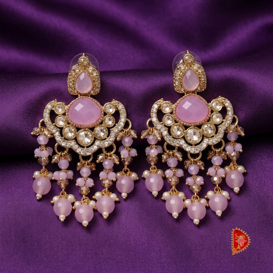 Lavender Stones Beads Chandbali